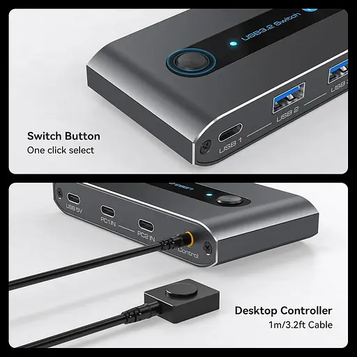 PVBCTCSID 10 Гбіт/с USB C-комутатор для двох ПК, спільне використання пристроїв USB C та A для миші, клавіатури, принтера - фото 4