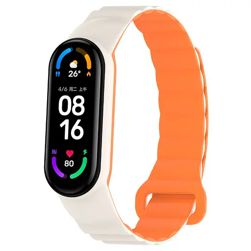 Ремешок Dual-color Magnetic для Xiaomi Mi Band 7/6/5/4/3 White/Orange