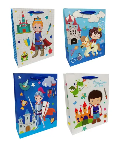 Подарунковий пакет картонний, 200 г/м², Лицарський, 26x32x10 см, 6 шт. в упаковці, 2121 (В асортименті)