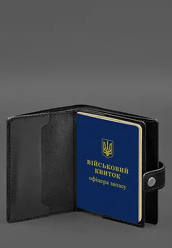 Кожаная обложка-портмоне для военного билета офицера запаса (узкий документ) Черная - фото 4