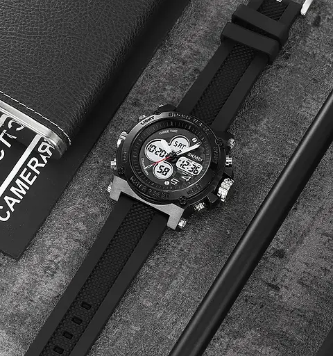 Годинник чоловічий наручний спортивний Skmei 2065 (Чорний з білим) - фото 6