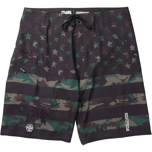 Шорты Pelagic Sharkskin Americamo Boardshorts 2.0 30 Green Fish Camo - фото 1