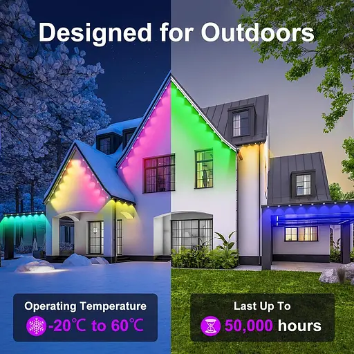 Постоянное уличное освещение 15 м, интеллектуальные карнизные светильники RGBIC 30 светодиодов, изменяющие цвет гирлянды, несколько р - фото 4