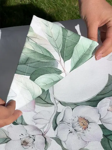 Водоотталкивающая Скатерть с 3D принтом Яблоневый цвет 220х140 см (+ 4 салфетки 30х40) Белый - фото 3