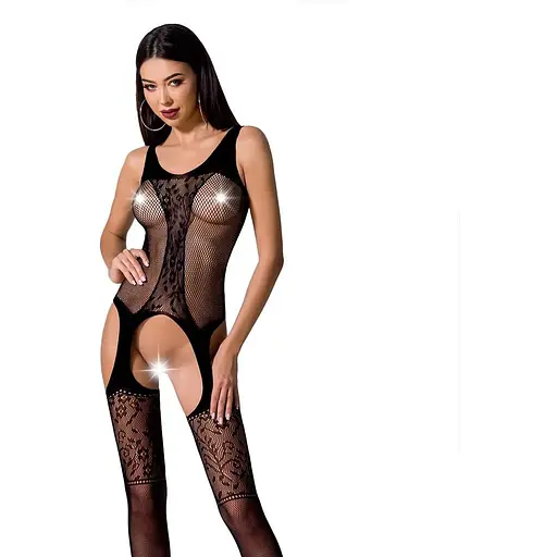 Бодістокінг Passion з імітацією панчіх і ажурною вставкою BS072 Black