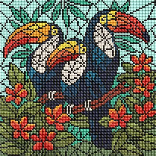 Алмазная мозаика Витраж. Трио туканов AMO8345, 30х30 см