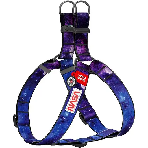 Шлея для собак Waudog Nylon з QR паспортом, малюнок "NASA21", пластиковий фастекс, XL