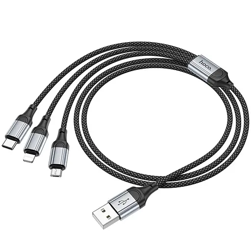 Дата кабель Hoco X102 Fresh 3in1 USB to Lightning + MicroUSB + Type-C (1m) Black - фото 5