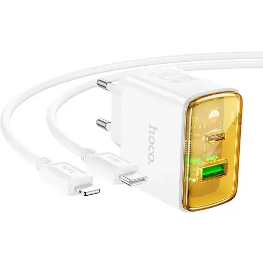 Зарядний пристрій Hoco CS42a 30W адаптер живлення на 2 виходи + кабель Usb-C Lightning білий - фото 1