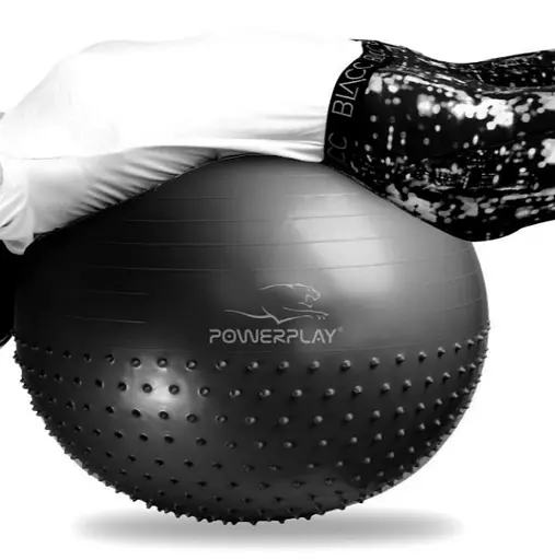 М'яч для фітнесу (фітбол) напівмасажний PowerPlay 4003 Ø75 cm Gymball Темно-сірий + помпа (PP_4003_D75_Dark-grey) - фото 6