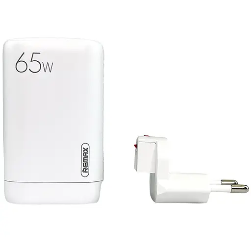 Зарядний адаптер швидка зарядка GaN 65W REMAX RP-U55 PD+QC 1xUSB-A 2xType-C EU Білий - фото 5