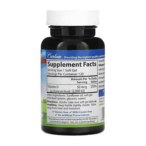 Вітаміни Carlson Laboratories Vitamin D 2000 IU 120 softgels (1086-2023-10-4558) - фото 2