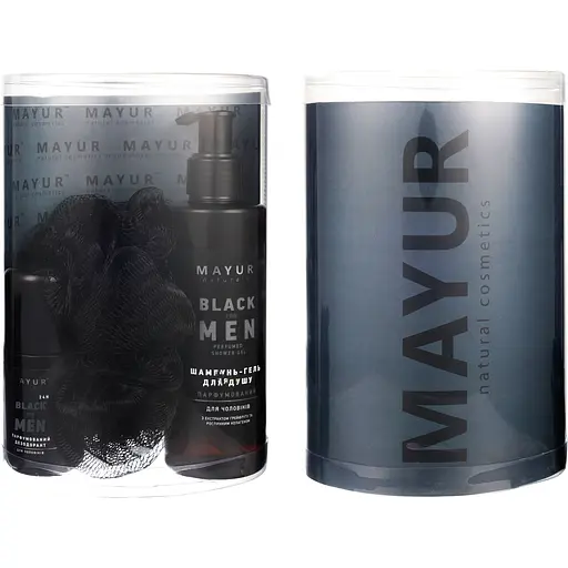 Мужской набор Mayur Black for men натуральный: шампунь, дезодорант, мочалка