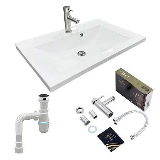 Раковина накладна Adamant QUANTO 70, прямокутна з сифоном Click-Clack + змішувач (4824296208101) - фото 2