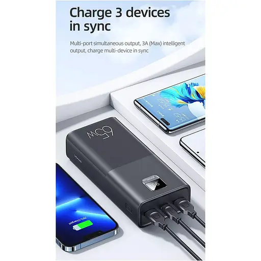 Павербанк Usams Black 30 000 mAh / 65 Вт (ATXLOGTC01) - фото 3