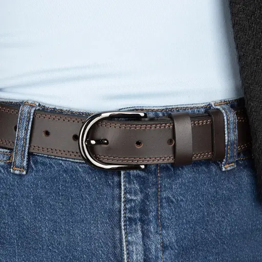 Ремень женский кожаный под джинсы SF-3554 темно-коричневый  прошитый (130 см) - фото 5