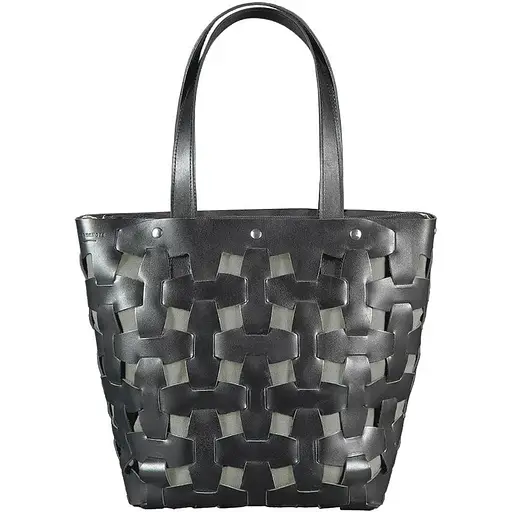 Шкіряна плетена жіноча сумка Пазл L чорна Krast - фото 1