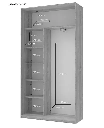 Шафа купе Doros Сіті Лайт Кашемір 2 Дзеркала 120х45х225 (80736344) - фото 5