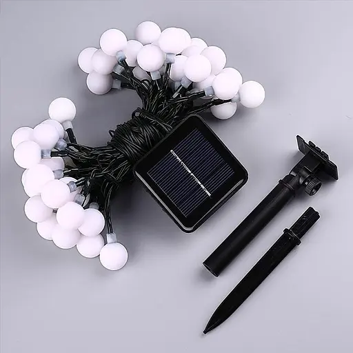 Солнечная гирлянда Матовые шарики, 50 ламп, 7,5 м, теплый белый - фото 3