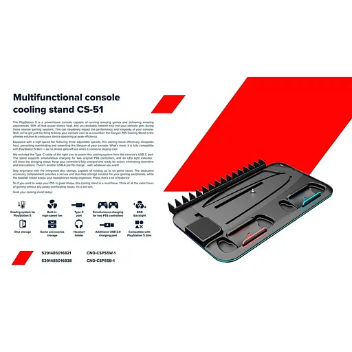 Подставка CANYON cooling stand CS-51 RGB для PS5 Slim/DE Charge Black - фото 7