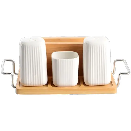 Набір спецівниць Led Classic 3 предмети на бамбуковій таці білий (B010805)