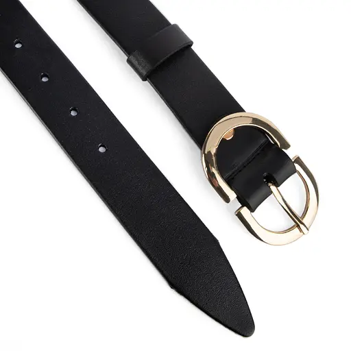 Ремень женский кожаный НС-3424 (115 см) с золотой двойной пряжкой черный - фото 3