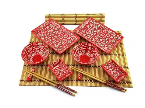 Сервіз для суші "Ієрогліфи на червоному тлі" (2 персони) (39х27, 5х5, 5 см - фото 2