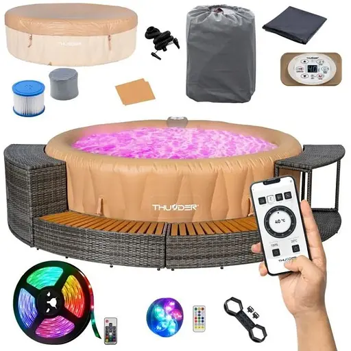 Джакузи-SPA надувная THUNDER LATTE 6-местная серая мебель из ротанга 4 шт. (LATTE-HALF-GRAY) - фото 2