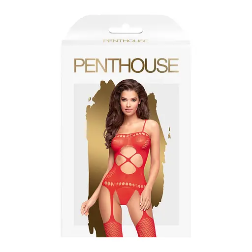 Бодістокінг з геометричним візерунком HOT NIGHTFALL червоний Penthouse xl - фото 3