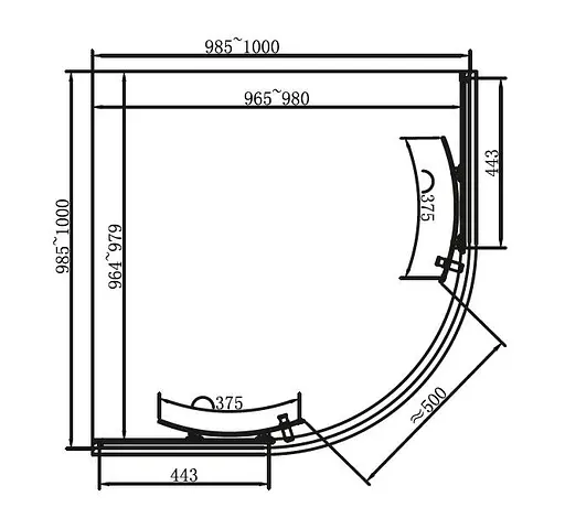 Душевая кабина Dusel EF-182B Black Matt 100x100, Черный матовый, Универсальная, прозрачная, 100x100 - фото 2