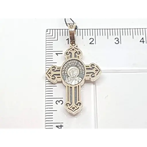 Золотий хрестик Харківська ювелірна фабрика. Микола Чудотворець/Розп'яття Христа. 11582-Ч - фото 4