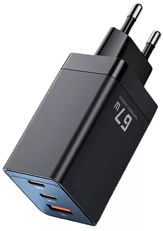 Зарядний пристрій Toocki 67w QC4.0 3 порти 2*Type-C + USB чорний - фото 1