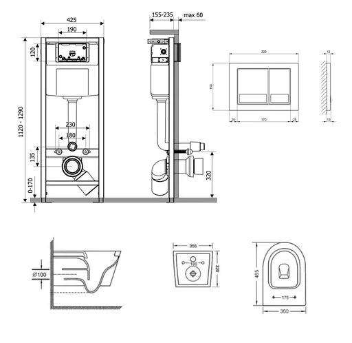 Набір Q-tap Nest 4 в 1 підвісний унітаз Swan Ultra Quiet 485x360x320 + комплект інсталяції QT16335179W45149 - фото 2