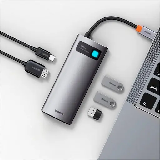 USB-хаб Baseus Metal Gleam Series 5 в 1 Multifunctional Gray (WKWG020013) [96294] - фото 7