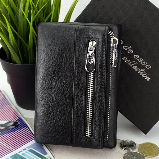 Гаманець жіночий шкіряний чорний De Esse LC14288-GD01 маленький на магніті - фото 2