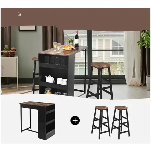 Барний стіл та 2 барні стільці Costway Picmi в стилі Loft - фото 3