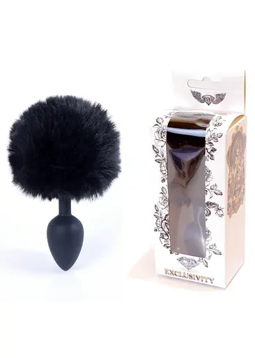 Анальна пробка Boss Jewellery Silicon Bunny Tail 6.5 см (чорний)