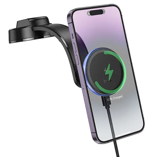 Автодержатель Hoco HW25 магнитный с беспроводной зарядкой черный - фото 3