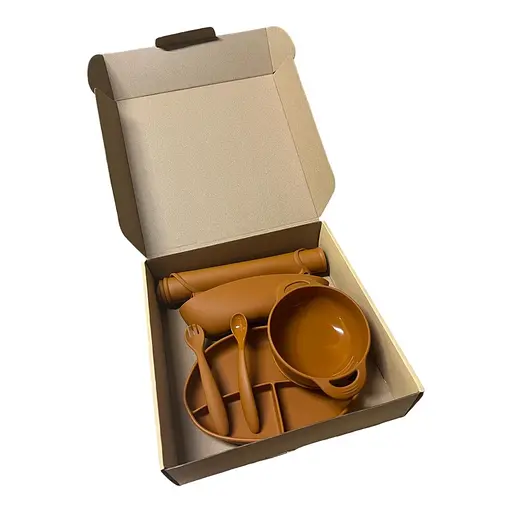 Набор силиконовой посуды для прикорма детей на присоске, 6 предметов, orange - фото 1