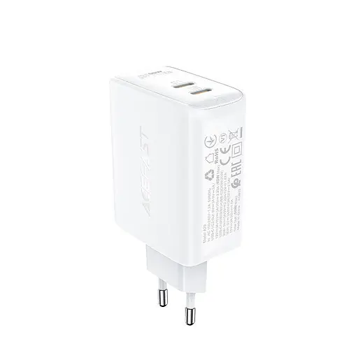 Адаптер питания сетевой ACEFAST GaN A29 на 2 Type-C выхода мощностью 50W белый - фото 1
