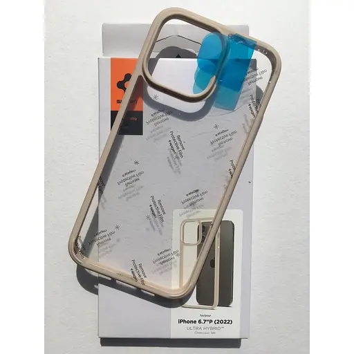 Оригинальный противоударный чехол Spigen Ultra Hybrid для iPhone 14 Pro Max Sand Beige ACS04819 прозрачный - фото 9