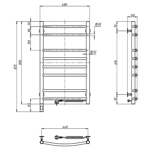 Электрический полотенцесушитель Navin Камелия 480x800 Sensor, золото, правая 12-112033-4880, Золотой, Правое, Электронный - фото 6