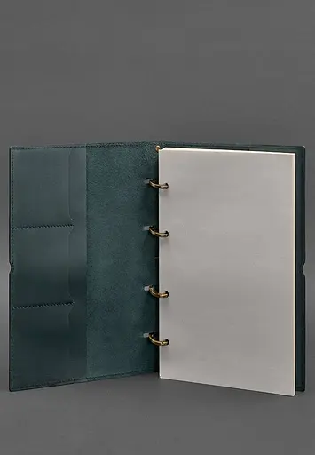 Шкіряний блокнот А4 на кільцях (Софт-бук) 9.0 в м'якій обкладинці зелений Краст - фото 3