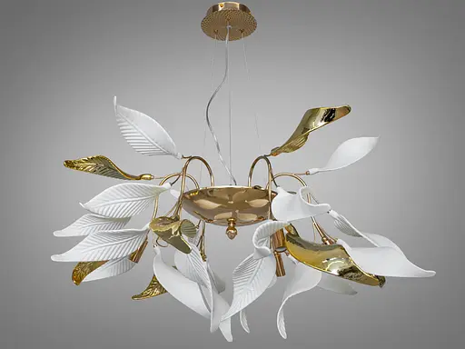 Современная подвесная люстра с фарфоровыми элементами, 6 ламп, золото. - фото 3