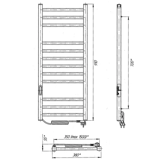 Електрична рушникосушарка Laris Зебра Імідж ЧФЧ12 350x900 Е ліва R3 73207654, Чорний матовий, Ліве, Електронний - фото 7