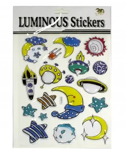 Наліпка пластикова рельєфна флуоресцентна Зірки та місяць