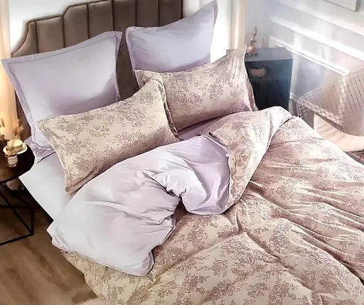 Постельное белье сатин Laura-Grand 17 евро комплект с 4 наволочками Бежевый с узорами - фото 1