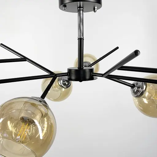 Люстра на 6 янтарных плафонах в черном корпусе Ø 60 см | Ст. 088N/6 BK+CH+AM | Line F - фото 2