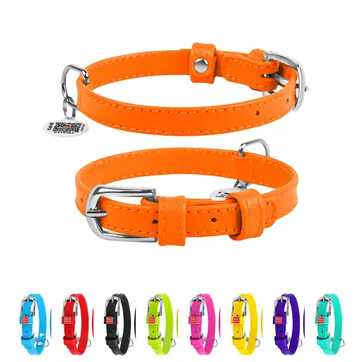 Ошейник для собак кожаный Waudog Glamour с QR-паспортом без украшений S Ш 15 мм Д 27-36 см оранжевый - фото 2