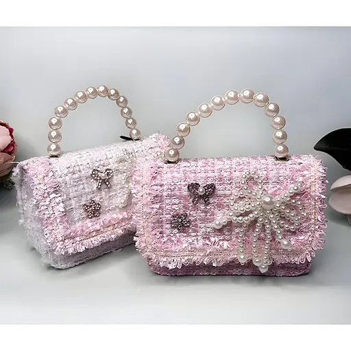 Детская сумка с бисером в стиле шанель розовая (24-557) - фото 3